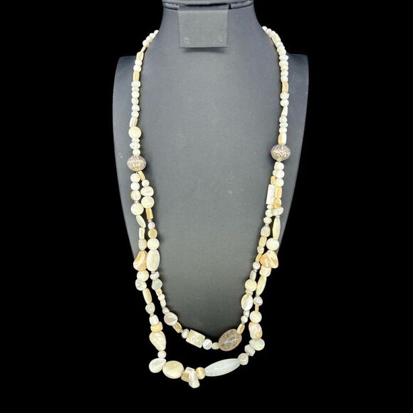 VINTAGE STERLING SILVER PEARL, MOTHER OF PEARL NECKLACE TICA ROSA 28" LENGTH - Picture 2 of 10